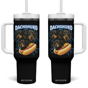 Dog Meme Tumbler With Handle Funny Dachshund Dog In A Hot Dog Costume TS12 One Size: 40 oz Black Print Your Wear