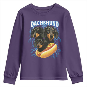 Dog Meme Youth Sweatshirt Funny Dachshund Dog In A Hot Dog Costume TS12 Purple Print Your Wear