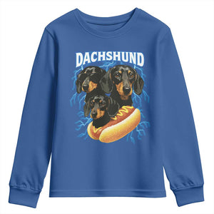 Dog Meme Youth Sweatshirt Funny Dachshund Dog In A Hot Dog Costume TS12 Royal Blue Print Your Wear