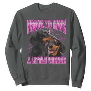 Funny Dachshund Dog Meme Sweatshirt Proud To Have A Little Wiener TS12 Dark Heather Print Your Wear