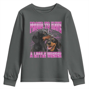 Funny Dachshund Dog Meme Youth Sweatshirt Proud To Have A Little Wiener TS12 Dark Heather Print Your Wear
