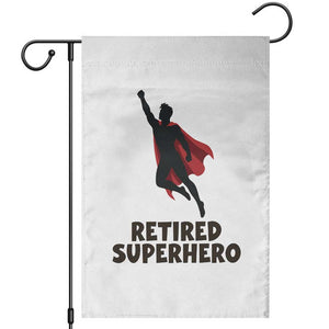 Retired Superhero Retirement Gift Garden Flag Flying Red Cape Silhouette Graphic
