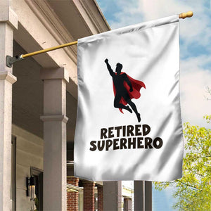 Retired Superhero Retirement Gift Garden Flag Flying Red Cape Silhouette Graphic