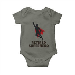 Retired Superhero Retirement Gift Baby Onesie Flying Red Cape Silhouette Graphic