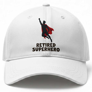 Retired Superhero Retirement Gift Baseball Cap Flying Red Cape Silhouette Graphic