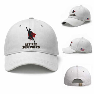 Retired Superhero Retirement Gift Baseball Cap Flying Red Cape Silhouette Graphic