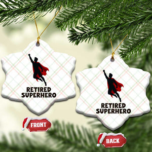 Retired Superhero Retirement Gift Ceramic Ornament Flying Red Cape Silhouette Graphic