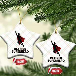 Retired Superhero Retirement Gift Ceramic Ornament Flying Red Cape Silhouette Graphic
