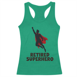Retired Superhero Retirement Gift Racerback Tank Top Flying Red Cape Silhouette Graphic