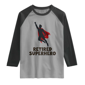 Retired Superhero Retirement Gift Raglan Shirt Flying Red Cape Silhouette Graphic