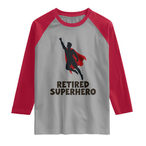 Retired Superhero Retirement Gift Raglan Shirt Flying Red Cape Silhouette Graphic