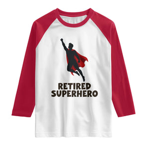 Retired Superhero Retirement Gift Raglan Shirt Flying Red Cape Silhouette Graphic