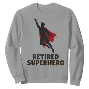 Retired Superhero Retirement Gift Sweatshirt Flying Red Cape Silhouette Graphic