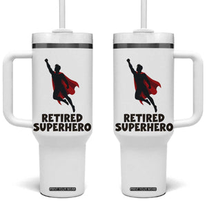 Retired Superhero Retirement Gift Tumbler With Handle Flying Red Cape Silhouette Graphic TS12 One Size: 40 oz White Print Your Wear
