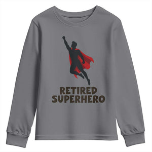 Retired Superhero Retirement Gift Youth Sweatshirt Flying Red Cape Silhouette Graphic