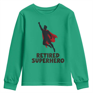 Retired Superhero Retirement Gift Youth Sweatshirt Flying Red Cape Silhouette Graphic