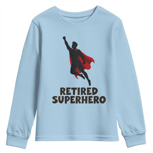Retired Superhero Retirement Gift Youth Sweatshirt Flying Red Cape Silhouette Graphic