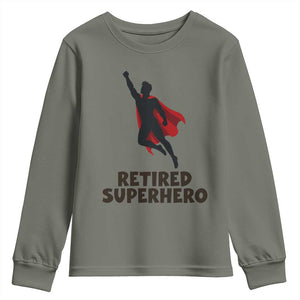 Retired Superhero Retirement Gift Youth Sweatshirt Flying Red Cape Silhouette Graphic
