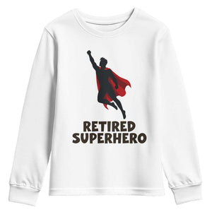 Retired Superhero Retirement Gift Youth Sweatshirt Flying Red Cape Silhouette Graphic