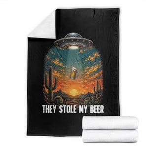 They Stole My Beer Throw Blanket Funny UFO Abducting Beer Mug Vintage Western Gift