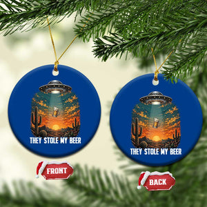 They Stole My Beer Ceramic Ornament Funny UFO Abducting Beer Mug Vintage Western Gift