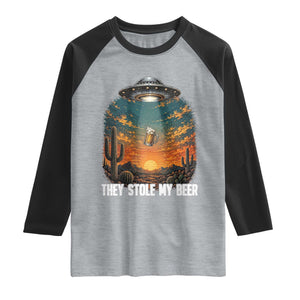 They Stole My Beer Raglan Shirt Funny UFO Abducting Beer Mug Vintage Western Gift