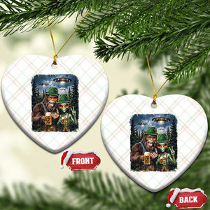 Funny Bigfoot Alien Oktoberfest Ceramic Ornament Selfie Beer Party German Lederhosen UFO Gift