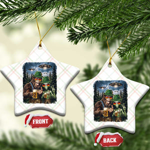 Funny Bigfoot Alien Oktoberfest Ceramic Ornament Selfie Beer Party German Lederhosen UFO Gift