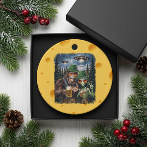 Funny Bigfoot Alien Oktoberfest Ceramic Ornament Selfie Beer Party German Lederhosen UFO Gift