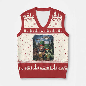 Funny Bigfoot Alien Oktoberfest V-Neck Knit Sweater Vest Selfie Beer Party German Lederhosen UFO Gift
