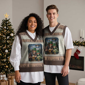 Funny Bigfoot Alien Oktoberfest V-Neck Knit Sweater Vest Selfie Beer Party German Lederhosen UFO Gift