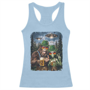 Funny Bigfoot Alien Oktoberfest Racerback Tank Top Selfie Beer Party German Lederhosen UFO Gift