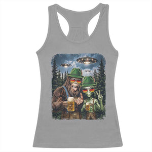 Funny Bigfoot Alien Oktoberfest Racerback Tank Top Selfie Beer Party German Lederhosen UFO Gift