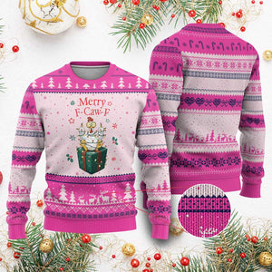 Merry F-Caw-F Chicken Ugly Christmas Sweater Funny Xmas Gift TS12 Hot Pink Print Your Wear
