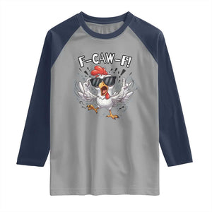 Funny F Caw F Chicken Sarcastic Joke Gift Raglan Shirt TS12 Sport Gray Navy Print Your Wear