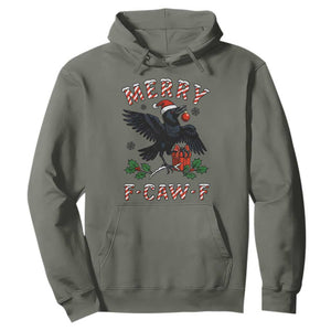 Merry F Caw F Raven Lover Hoodie Funny Holidays Gift TS12 Military Green Print Your Wear