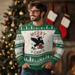 Merry F Caw F Raven Lover Ugly Christmas Sweater Funny Holidays Gift TS12 Beige Green Print Your Wear