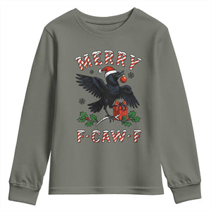 Merry F Caw F Raven Lover Youth Sweatshirt Funny Holidays Gift TS12 Military Green Print Your Wear