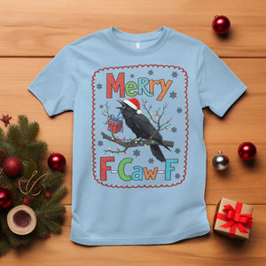 Funny Christmas Santa Raven T Shirt Merry F Caw F Joke Gift TS12 Light Blue Print Your Wear