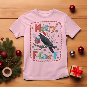 Funny Christmas Santa Raven T Shirt Merry F Caw F Joke Gift TS12 Light Pink Print Your Wear