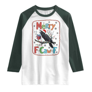 Funny Christmas Santa Raven Raglan Shirt Merry F Caw F Joke Gift TS12 White Dark Forest Green Print Your Wear