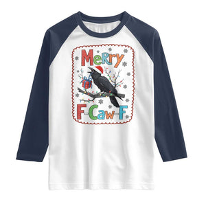 Funny Christmas Santa Raven Raglan Shirt Merry F Caw F Joke Gift TS12 White Navy Print Your Wear