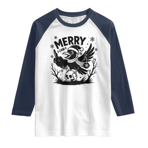 Merry F Caw F Christmas Raven Raglan Shirt Funny Holiday Gift TS12 White Navy Print Your Wear