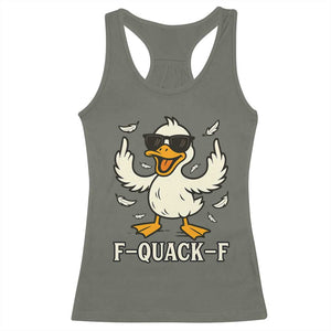 Funny F Quack F Silly Duck Sarcastic Joke Gift Racerback Tank Top TS12 Military Green Print Your Wear