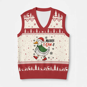 Merry F Caw F Duck Lover V-Neck Knit Sweater Vest Funny Xmas Gift TS12 Beige Red Print Your Wear