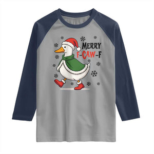 Merry F Caw F Duck Lover Raglan Shirt Funny Christmas Gift TS12 Sport Gray Navy Print Your Wear
