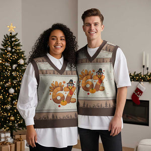 Funny Turkey Six And Seven Meme V-Neck Knit Sweater Vest Thanksgiving Gift TS12 Mocha Mousse Print Your Wear