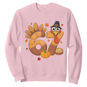 Funny Turkey Six And Seven Meme Sweatshirt Thanksgiving Gift TS12 Light Pink Print Your Wear
