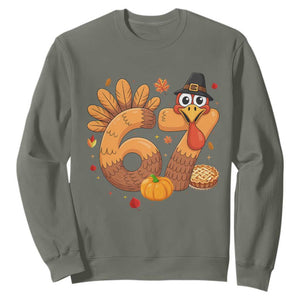 Funny Turkey Six And Seven Meme Sweatshirt Thanksgiving Gift TS12 Military Green Print Your Wear