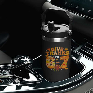 Give Thanks To 67 Flip Straw Tumbler Funny Brainrot Six Seven Meme Thanksgiving Gift TS12 Print Your Wear